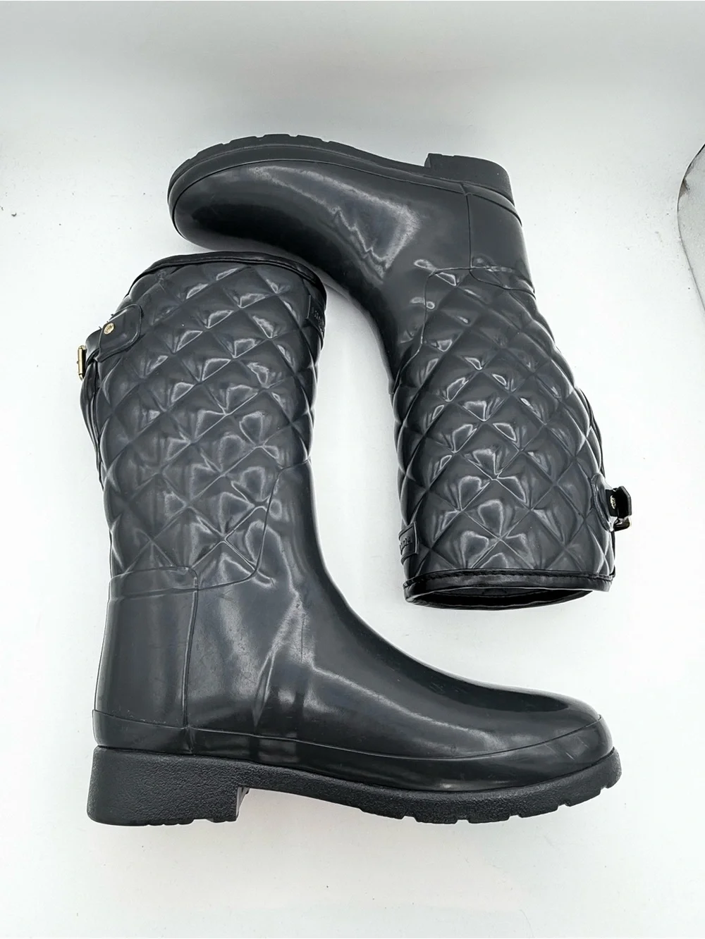 Hunter women’s adjustable, quilted, refined, slim fit short rain boot black SZ 8
